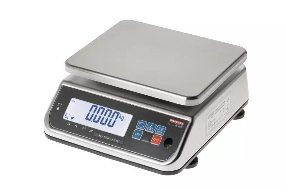 Tischwaage Rhewa 910B - Wägebereich 15 kg - Ablesbarkeit 1 g - Wägefläche 235 x 200 mm - Edelstahlgehäuse