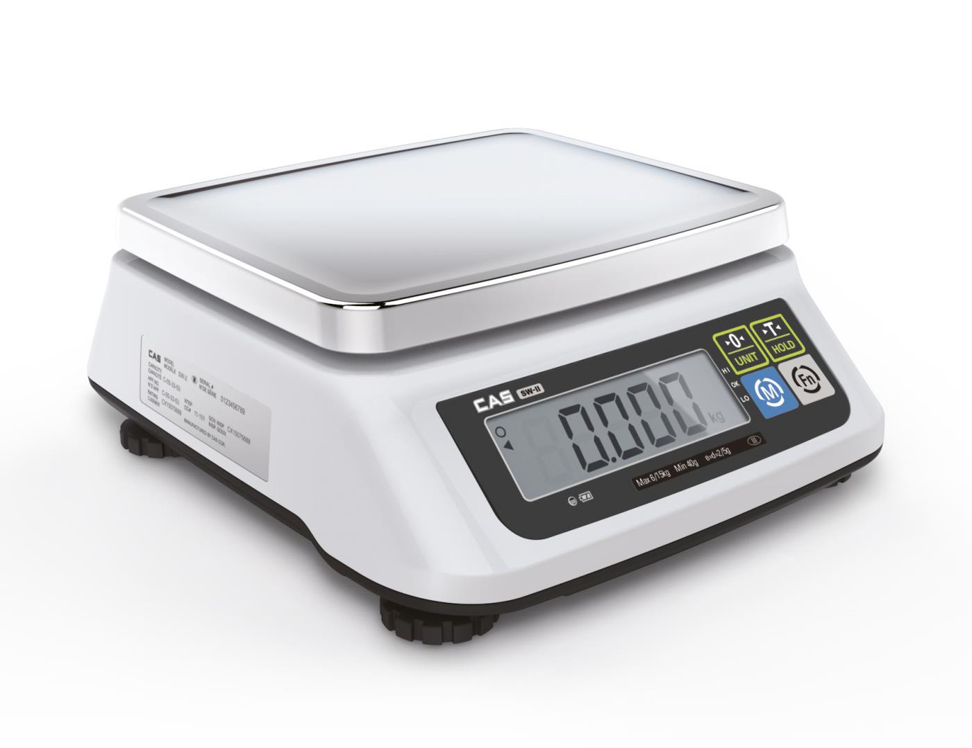 Geeichte Kontrollwaage CAS SW-II-6 - Höchstlast 6 kg - Ablesbarkeit 1 g - Wägefläche 226 x 187 mm - Edelstahl-Wägeplattform - mit Rückanzeige