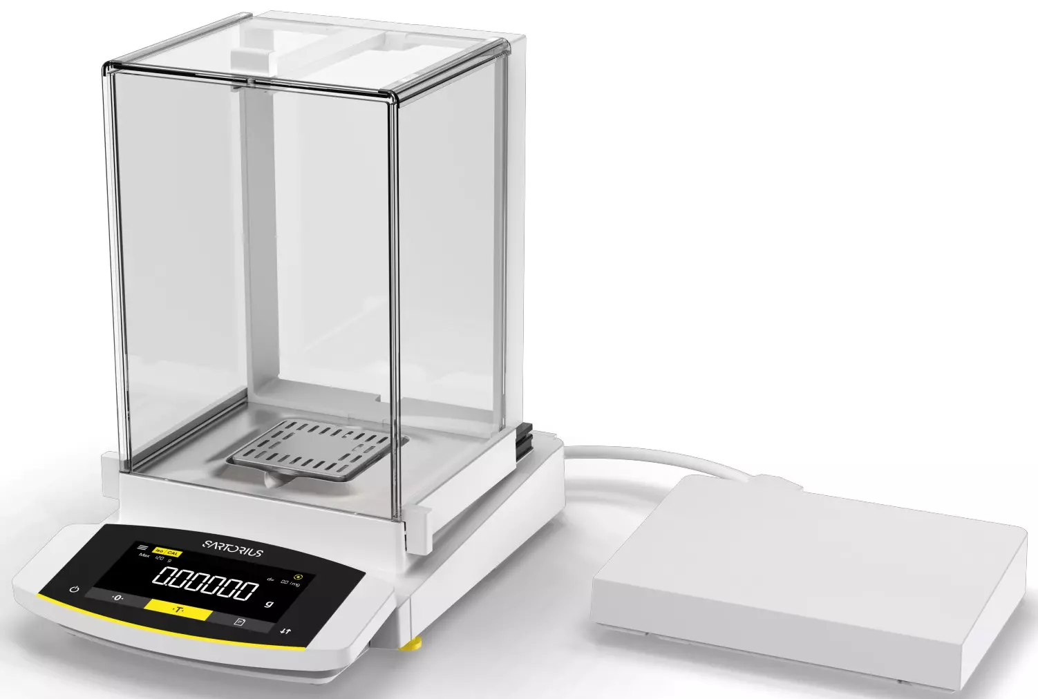 Analysenwaage – Sartorius Cubis II MCE125S-2S00-U – Höchstlast 120 g – Ablesbarkeit 0,01 mg – Wägefläche 85 x 85 mm – Justierung mit internem Prüfgewicht – Manueller Glas–Windschutz – Edelstahl–Wägeplatte