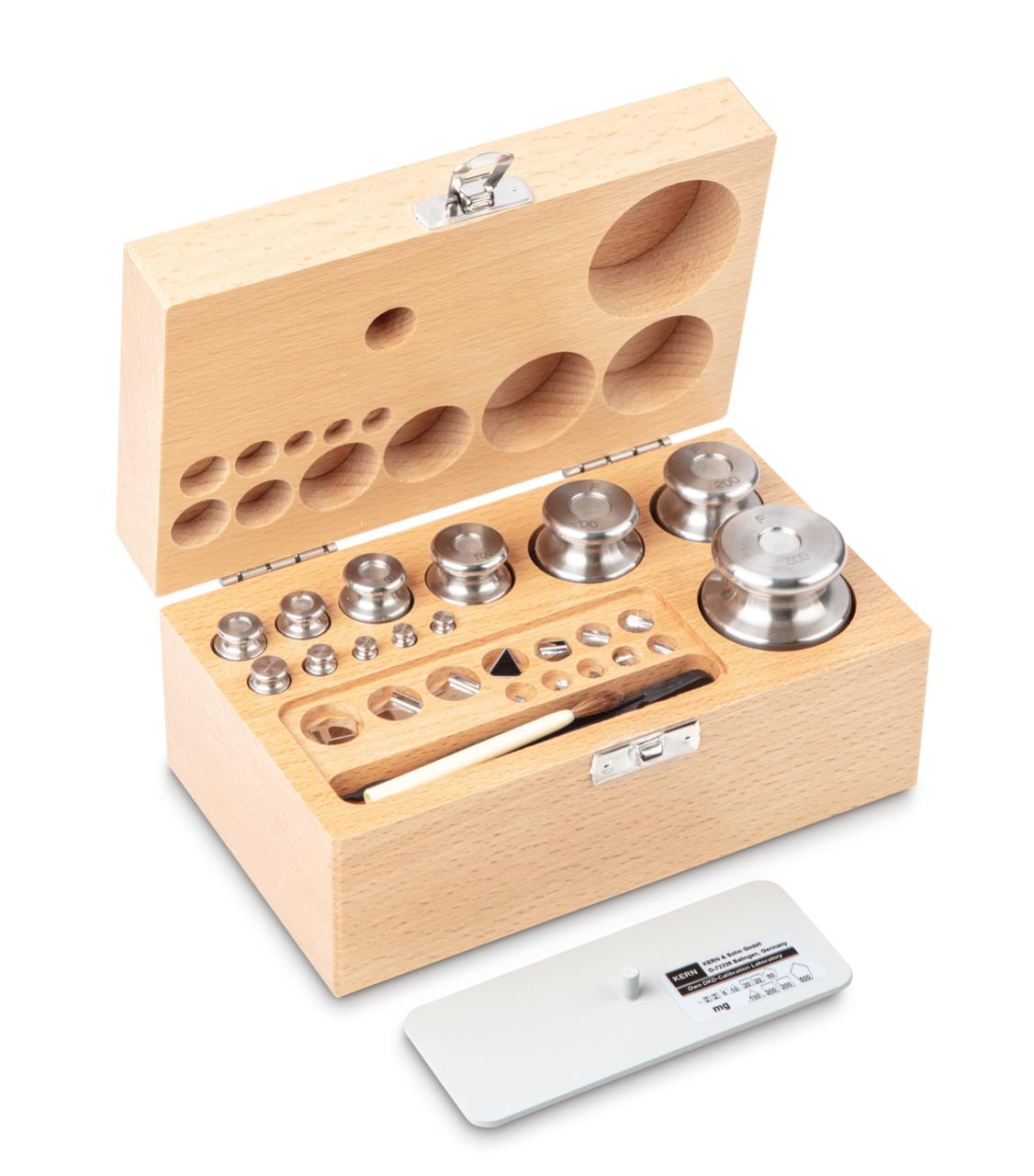 Weight set KERN 333-05, OIML class F2, nominal value 1 mg; 500 g, knob, , in the wooden case