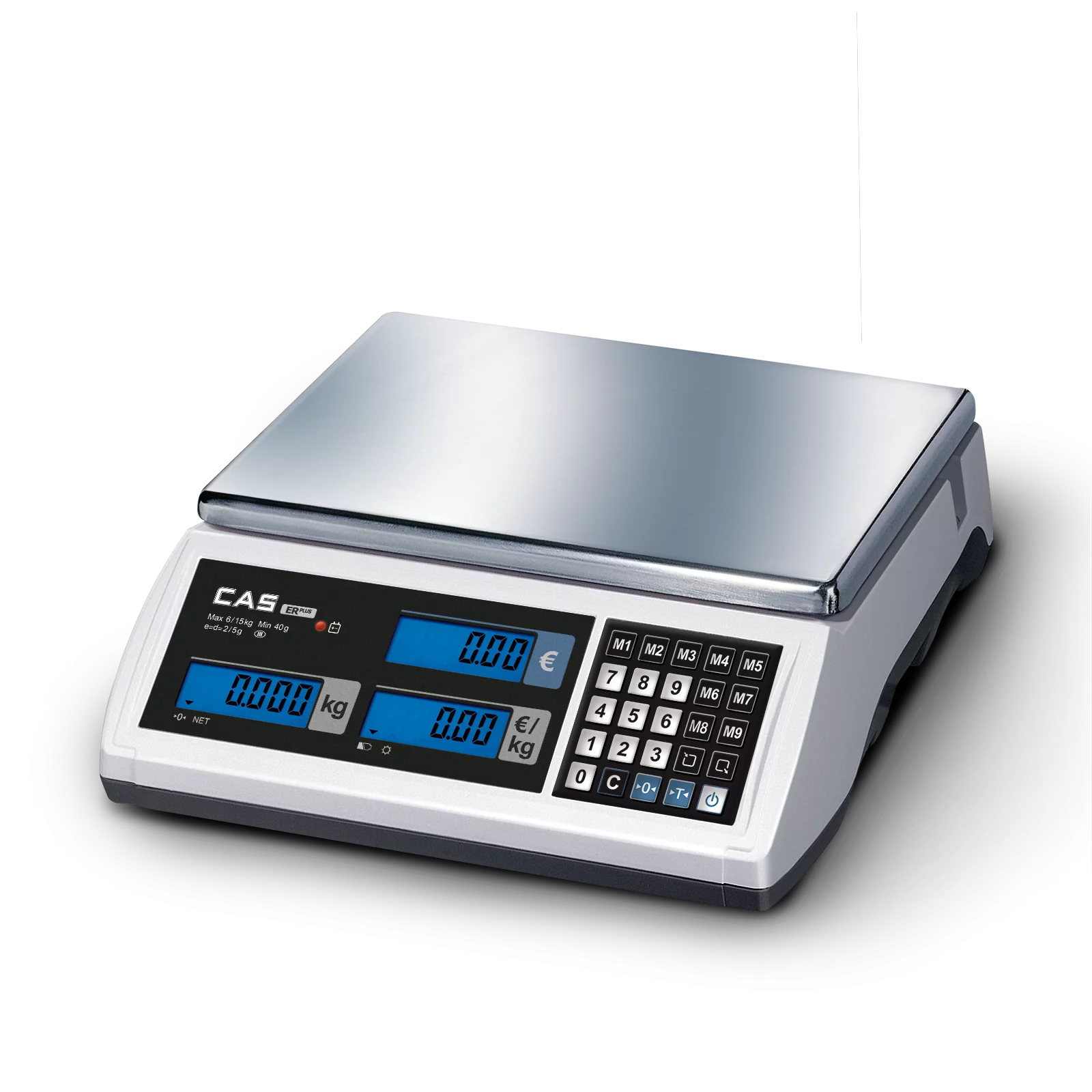 Geeichte Preisrechnende Waage CAS ER Plus - Höchstlast 6 kg - Ablesbarkeit 1 g - Wägefläche 304 x 220 mm