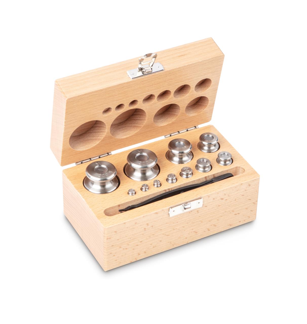Gewichtsatz KERN 354-04, OIML-Klasse M2, Nennwert 1 g; 200 g, Knopf, , im Holzetui