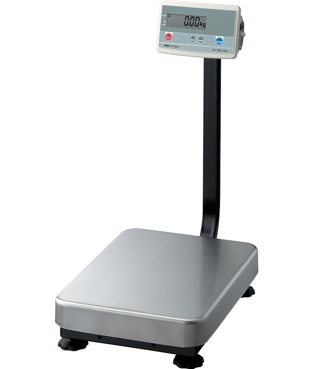 Geeicht lieferbare Präzisionswaage – A&D FG–60KAL–EC – Höchstlast 60 kg – Ablesbarkeit 20 g – Wägefläche 390 x 530 mm – Justierung mit externem Prüfgewicht – Edelstahl–Wägeplatte – Garantie 3 Jahre 