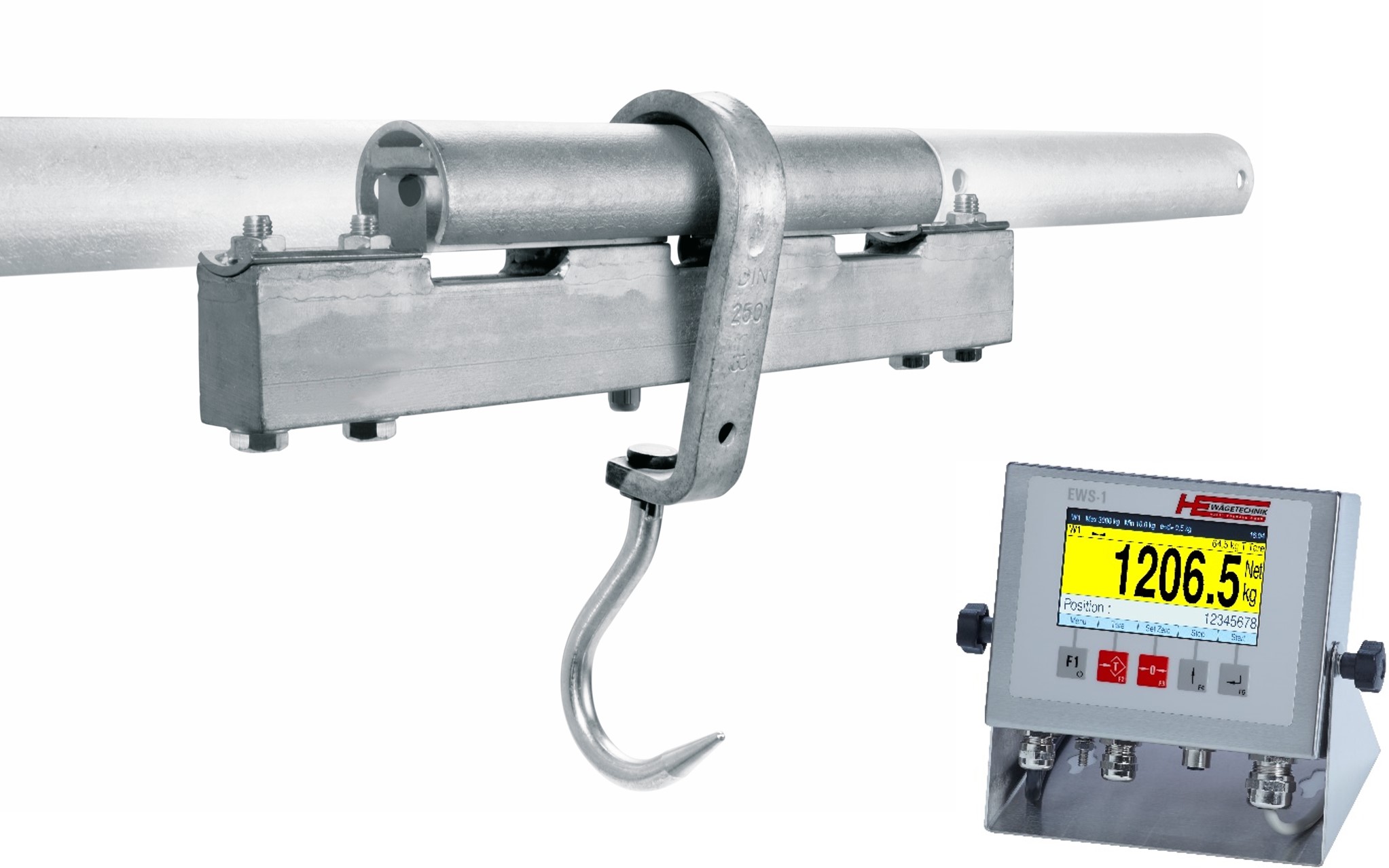 Geeicht lieferbare Rohrbahnwaage – ESSMANN – Höchstlast 300 kg – Ablesbarkeit 0,05 kg – Wägelänge 600 mm – IP68/69k – Systec IT1 Wägeterminal