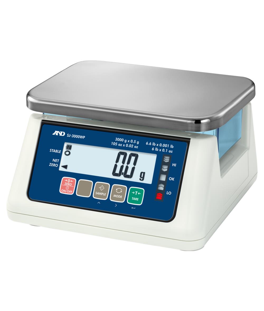 Tischwaage A&D SJ-15KAWP - Höchstlast 15 kg - Ablesbarkeit 0,5 g - Wägefläche 232 x 192 mm - Edelstahl - Garantie 3 Jahre
