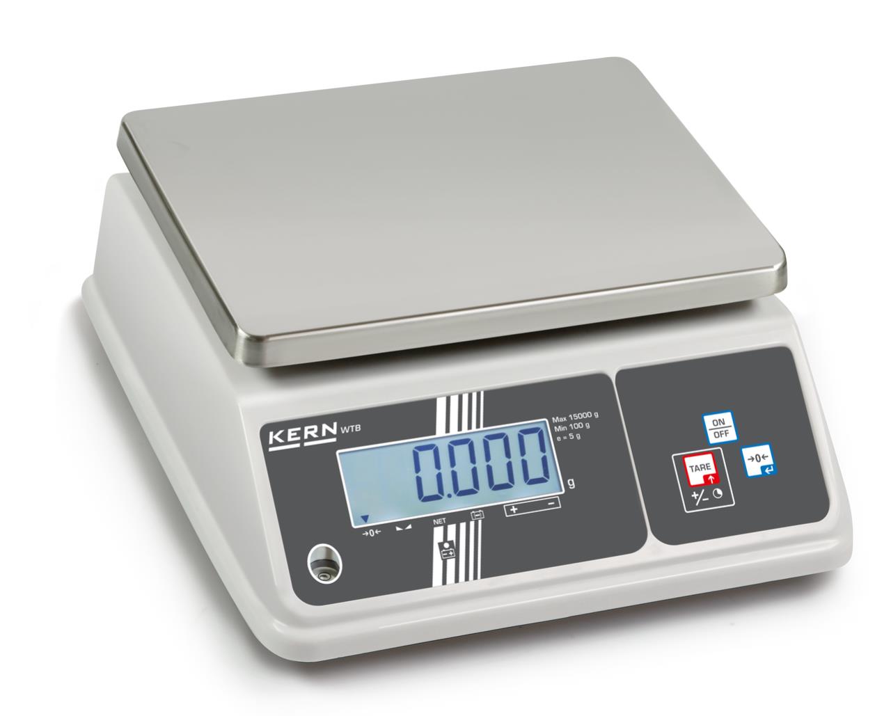 Geeicht lieferbare Tischwaage KERN WTB 1K-4NM - Höchstlast 1500 g - Ablesbarkeit 0,5 g - Wägefläche 263 x 203 mm - Edelstahl