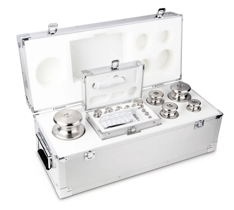 Gewichtsatz KERN 354-026, OIML-Klasse M2, Nennwert 1 g; 50 g, Knopf, Edelstahl feingedreht, im Aluminiumetui