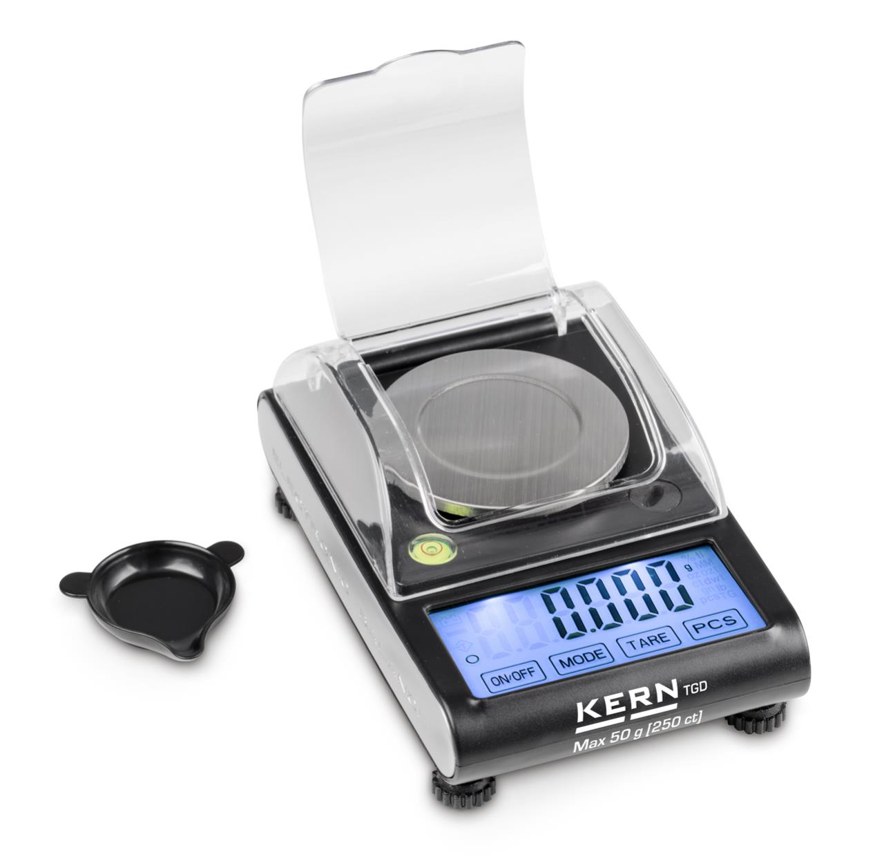 Taschenwaage KERN TGD 50-3CS05 (5er-Set) - Höchstlast 50 g - Ablesbarkeit 0,001 g - Wägefläche Durchmesser 65 mm - Edelstahl