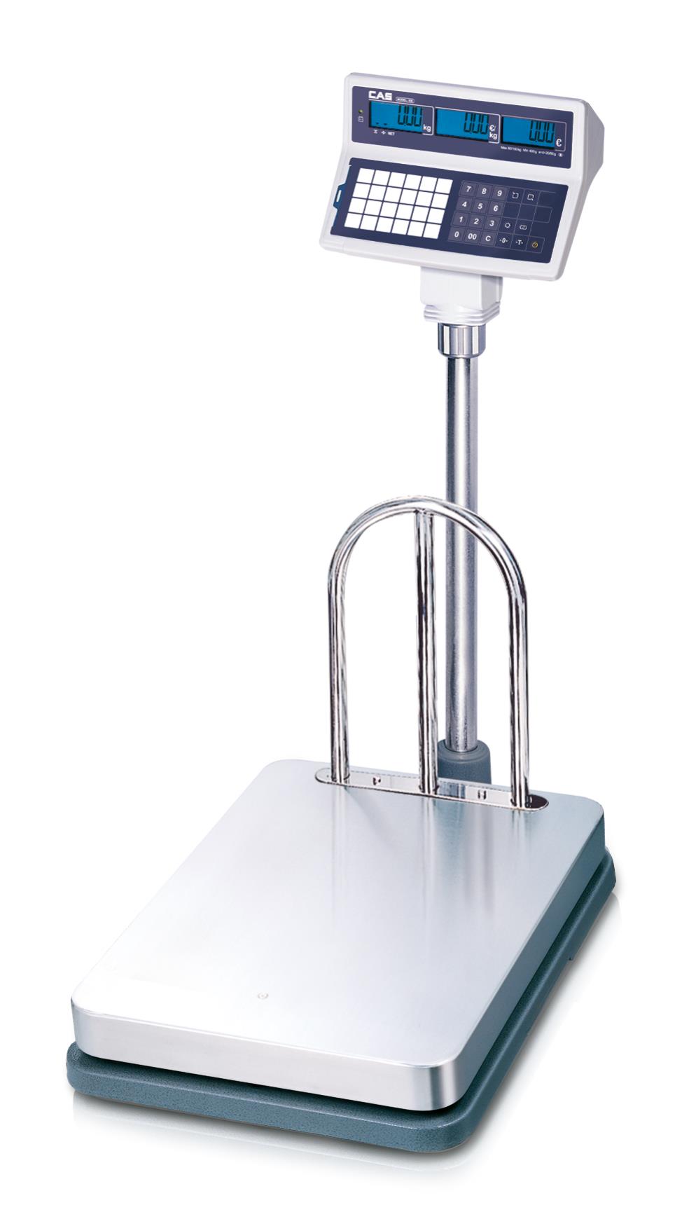 Verified price-computing scale – CAS EB  – Max capacity 60 / 150 kg – Readability 20 / 50 g – Weighing plate 400 x 520 mm – langes Stand